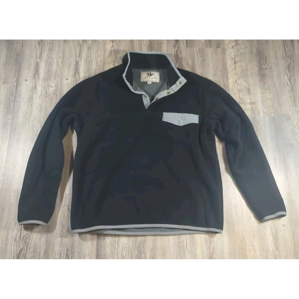 John Wayne Black Pull-over Medium 38/40 4 Buttons 1/4 Quarter Snap With Pocket